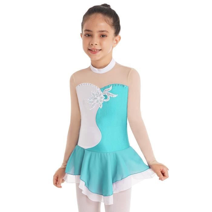 Justaucorps Danse Fille Strass Manches Longues - Gym, Patinage 5-16 Ans