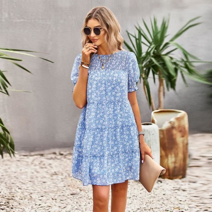 Robe Formelle Vintage Années 80 Bleu Marine Imprimé Mousseline - Taille UK Large