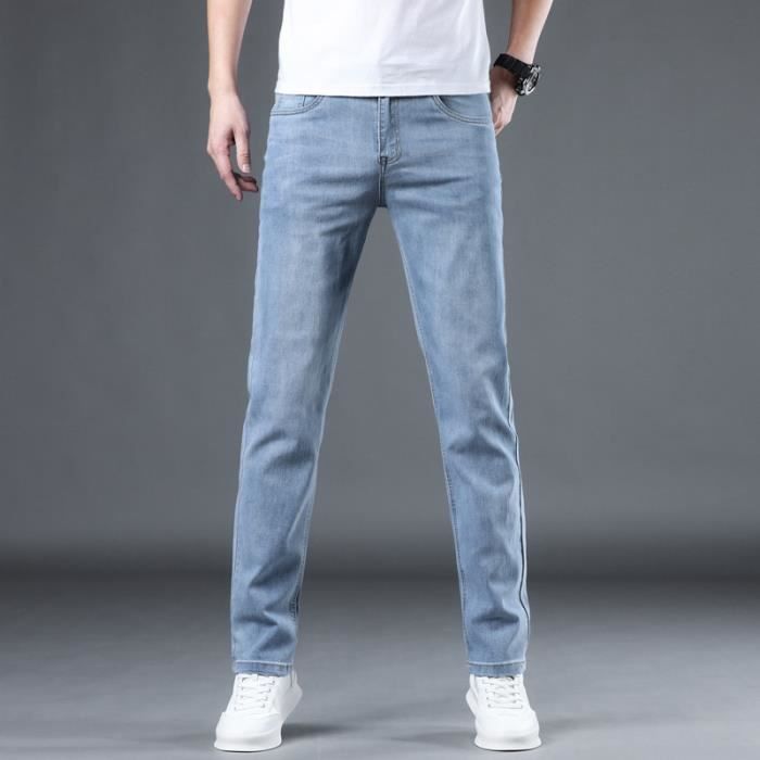 Jean Homme Stretch Coupe Droite INSFITY Effet Blanche et Délavé  Taille standard Bleu clair