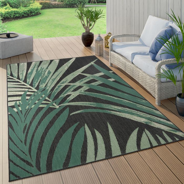 Tapis Extérieur Intérieur Paco Home 140x200 Cm – Motif Jungle Palmiers Boho Vert – Terrasse, Salon, Cuisine