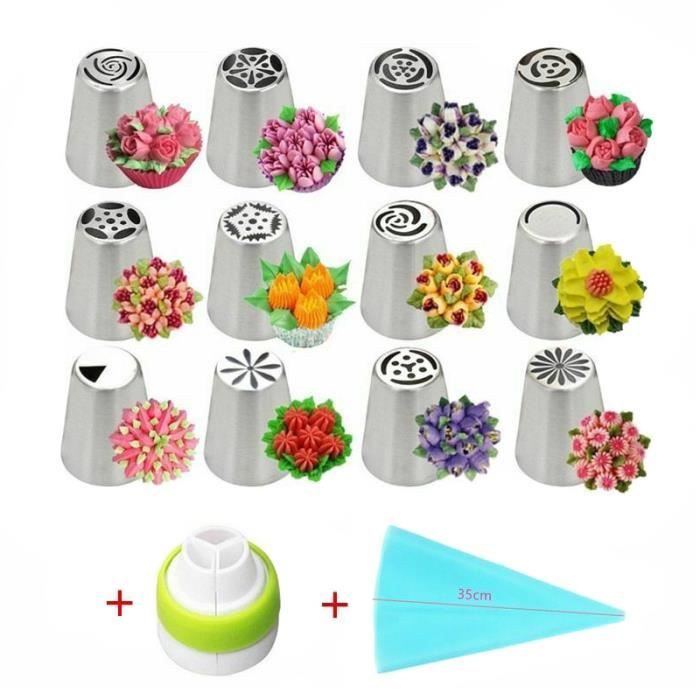 14pcs Poche A Douille Outil De Gateau Douilles Patisserie Embout Acier Inoxydable Outile De Cuisson Decor Pour Gateau Cdiscount Maison
