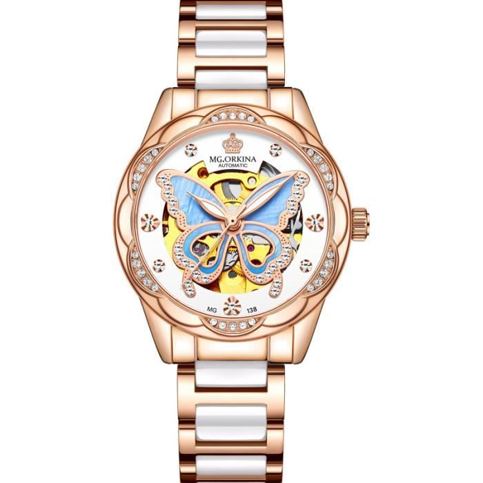 Montres Femmes Mécanique Automatique Bracelet en Cuir véritable