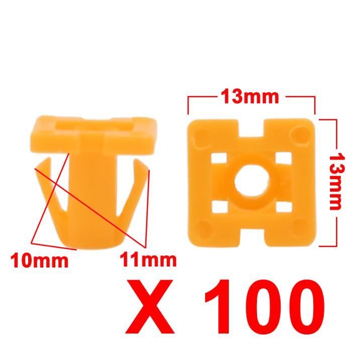 100 pcs en plastique jaune voiture carré 11mm Trou fixation rivets Clips panneau