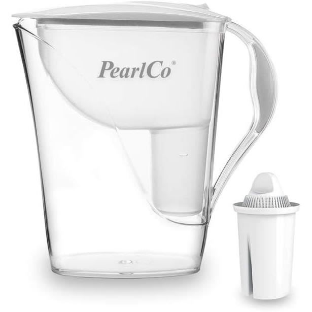 Carafe Filtrante En Verre PearlCo - 2L, 6 Cartouches Incluses - Compatible Brita - Filtre Chlore Et Calcaire