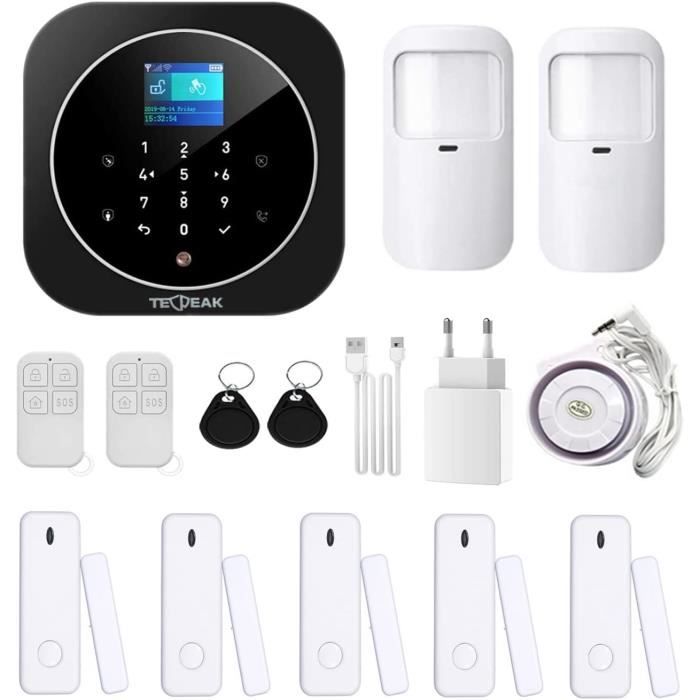 TecPeak Kit d'alarme pour Maison sans Fil, Wi-FI-GSM avec sirène de sécurité fournit Un Moyen très Efficace pour protéger Votre 56