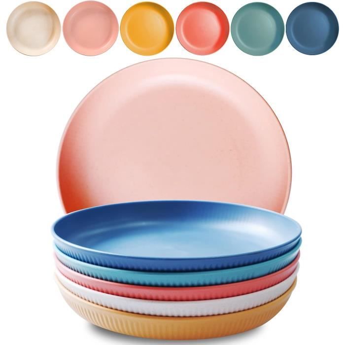 SOBEAU Lot De 4 Assiettes Plates Incassables En Polypropylène Avec Couverts - Assiettes Compartimentées Sans BPA