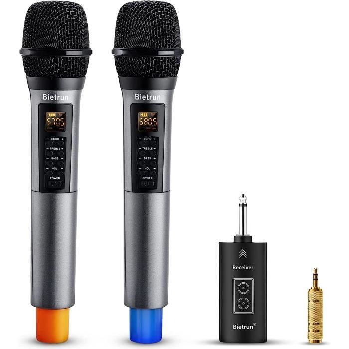 Microphone Sans Fil Double Bietrun - Karaoké UHF Avec Récepteur Bluetooth, 50m Portée