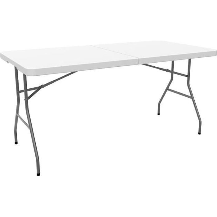 Table en Plastique Robuste - Table Pliante Transportable - 152 x 71,5 cm -  Blanc - Pliable en deux - Matériau : HDPE - Cdiscount Jardin