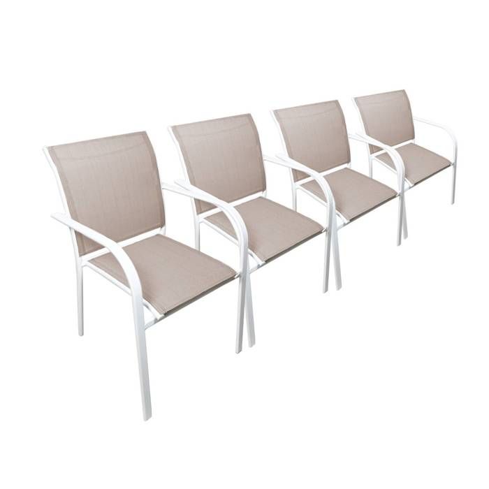 Lot de 4 fauteuils de jardin AMARA en aluminium et textilene blanc. 62 x 55 x 84 cm Lot de 4 fauteuils de jardin AMARA en aluminium et textilene blanc. 62 x 55 x 84 cm