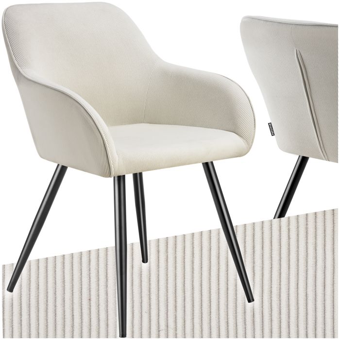 Chaise - TECTAKE - Chaise MARILYN en velours côtelé rembourrée et pieds en acier robustes 58 x 62 x 82 cm - Crème/Noir