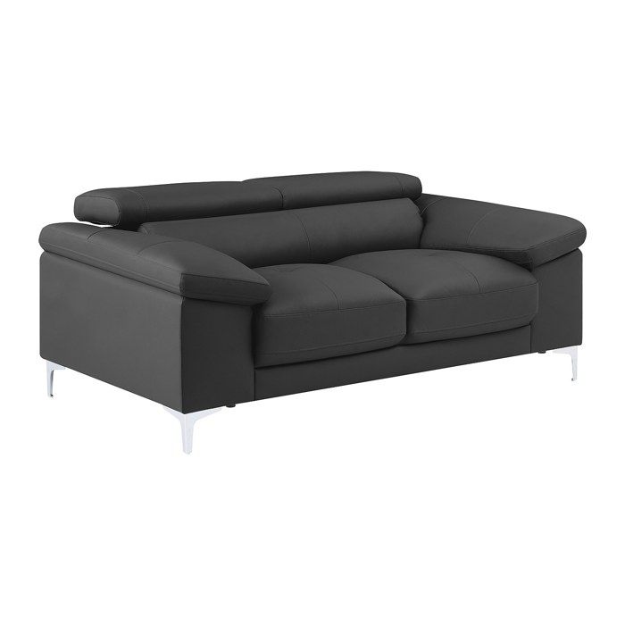 Canapé 2 places en cuir SOLANGE - Anthracite - Contemporain - Profondeur de lassise 55 cm - Fixe - Moelleux