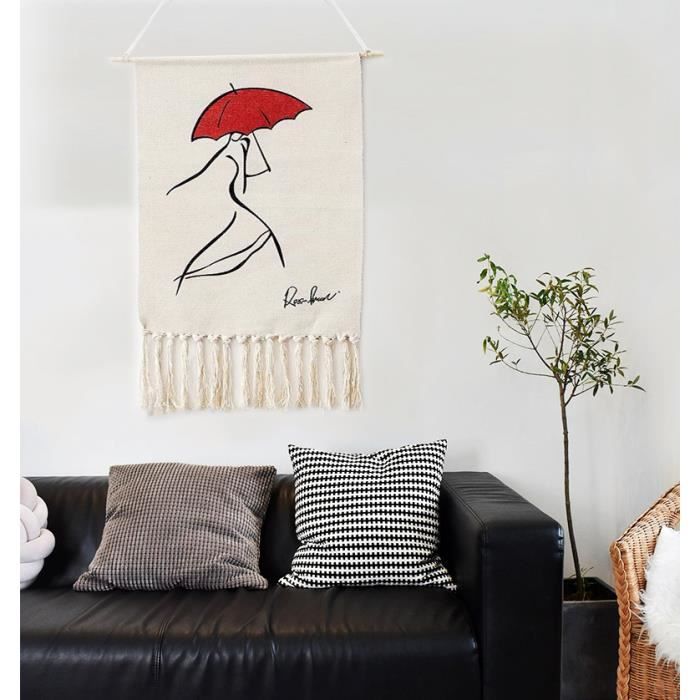 Tapisserie brodee,Tenture murale en macramé tissé à la main, étagère