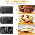 Gaufrier 3 en 1 - Uebgood - Machine à sandwich, gaufrier et presse à paninis - 750W - Noir-1