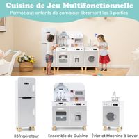 Mamabrum Cuisine Enfant En Bois Interactive LED - Hauteur Réglable 88-104cm Avec Micro-Ondes