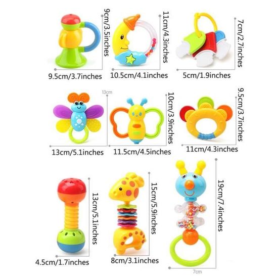 Lot De 10 Hochets Bébé Sans BPA - Jouets De Dentition Sécuritaires - Pour Nouveau-nés 0-9 Mois Avec Boîte