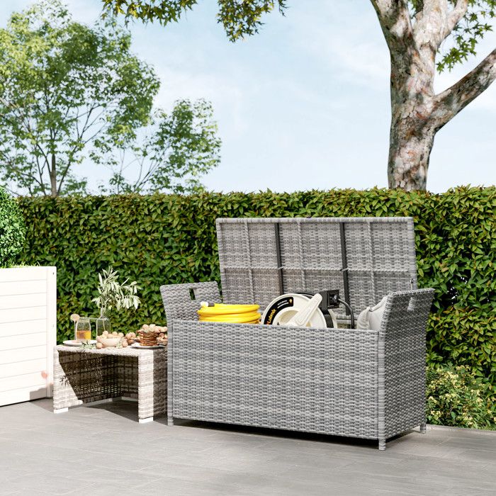 Banc De Jardin 2 Places Avec Coffre 164L - Bois Peuplier Motif Floral - Outsunny Naturel
