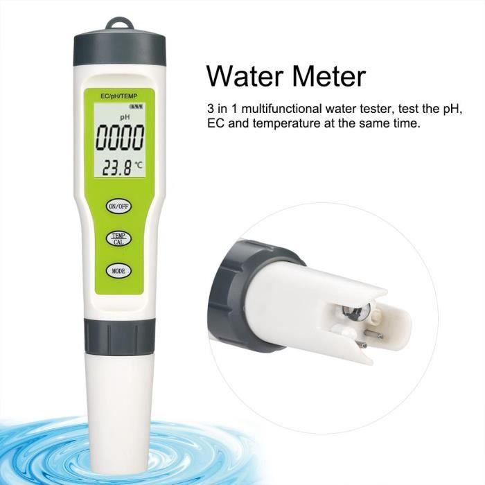 NAK Stylo testeur de qualité de l'eau, 3 en 1 Portable numérique  multifonction étanche PH EC TEMP mètre Idéal testeur de qualité d