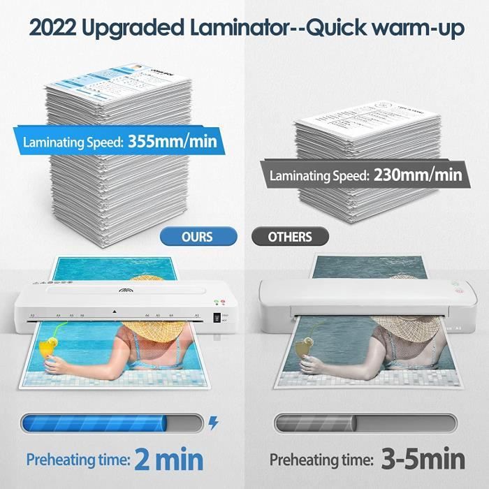 Plastifieuse A3 + 20 Pochettes A4 + Coupe-Papier – Machine à Plastifier Chaud/Froid, Rapide Et Silencieuse Pour Maison & Bureau