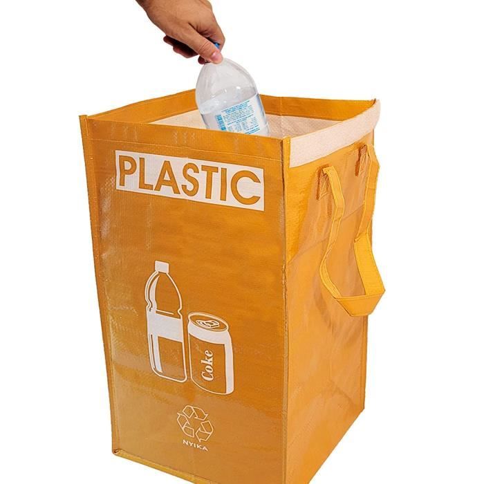 3 Sacs De Tri Des Déchets 40 L - Couleurs Vert, Rouge, Bleu, En PP, Avec Poignées Et étiquettes