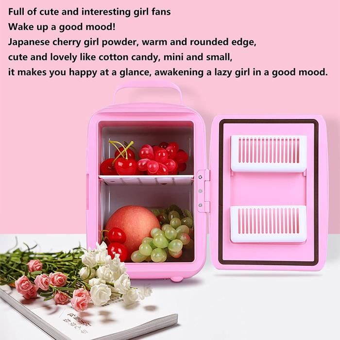 Mini Réfrigérateur 4L Rose pour Maquillage, Soins de la Peau et