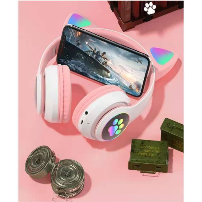 LED Casque Audio Enfant Fille Bluetooth Casque sans Fil Écouteurs Oreille  Chat Bandeau Réglable pour IOS, Android, 15m, Rose - Cdiscount Jeux - Jouets