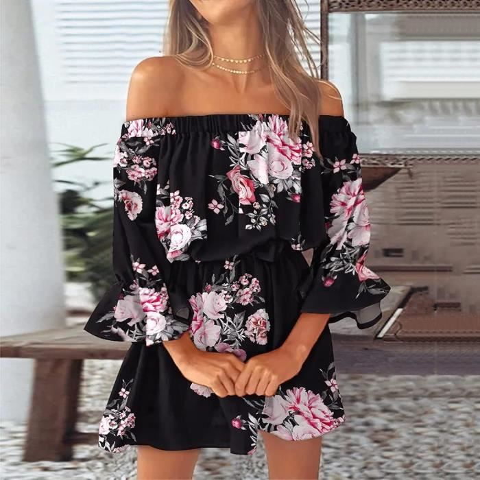 Robe pour Femme vetement chic pour femme Robe d ete Mi Longue Grande Taille Poids leger Femmes Femme Couleur Vetements Beige Noir Beige noir Cdiscount Pret a Porter