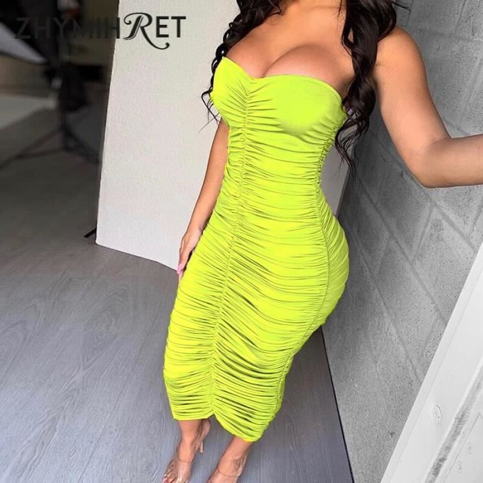 Robe Robe Tube froncee longue et Sexy sans bretelles moulante teinture par nouage tenue de soiree ete 2021 Black D8651