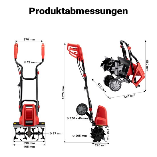 VOLTR - Motobineuse électrique 1400W - 6 Fraises et Largeur de Travail de 40cm. Culture de la