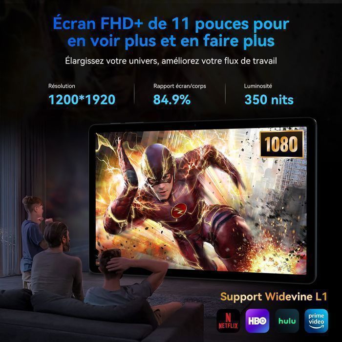 4G LTE Double SIM Tablette TABWEE W90 - 11" 24Go+256Go, 4G, Gemini AI, 8000mAh - Octo-Core, Widevine L1, Face ID - 2 Ans Garantie Android 15