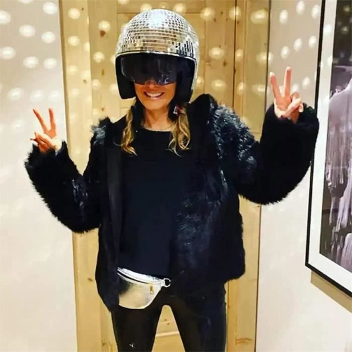 Casque Boule à Facettes Avec Visière Rétractable – Effet Miroir Disco – Pour Fêtes, DJ, Festivals – Ajustable