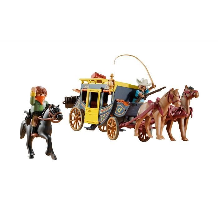 Playmobil Attaque De La Diligence - Set Western Avec Diligence, 2 Figurines, 3 Chevaux, Accessoires - Pour Enfants à Partir De 4 Ans - Stimule L'imagination