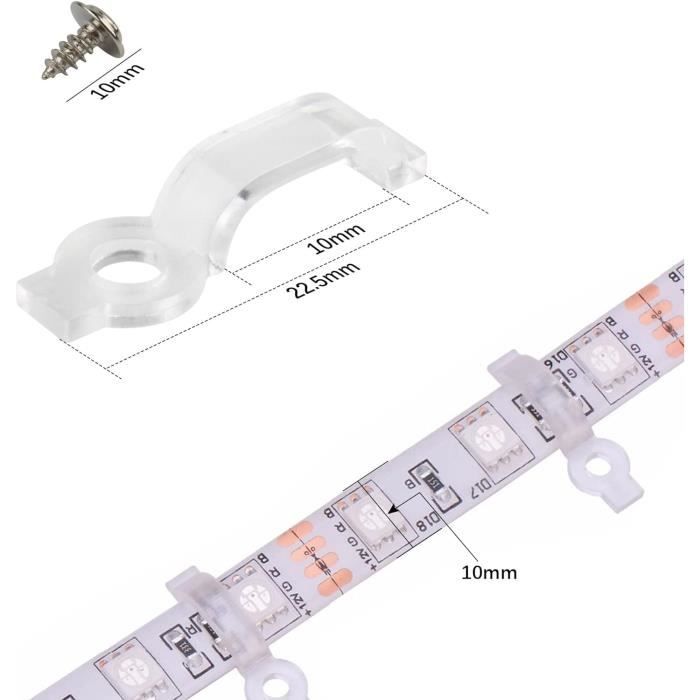 Ridgetube 100Pcs Clips De Fixation Ruban Led 10Mm Avec Les Vis Pour ...