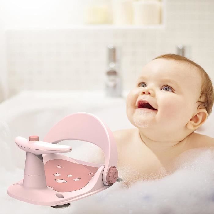 Siège De Bain Bébé à Partir De 6 Mois – Antidérapant, Pliable, 4 Ventouses, Dossier Ergonomique Gris