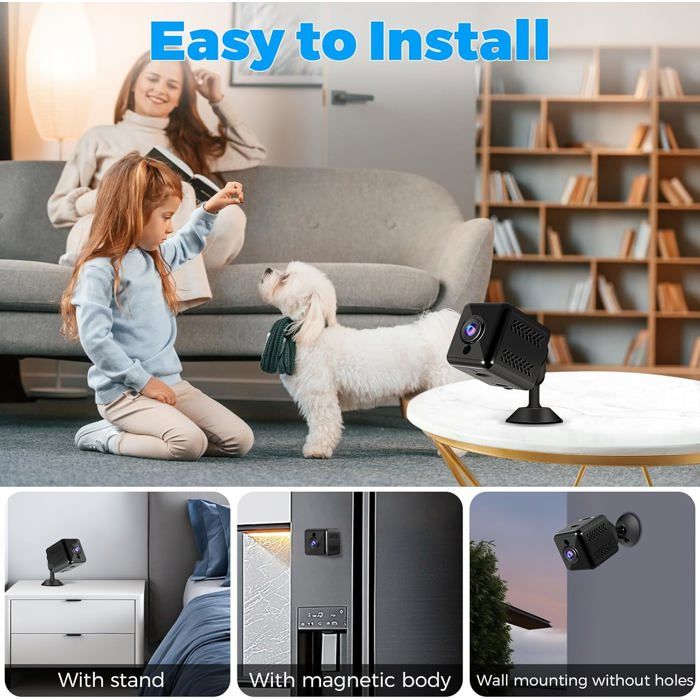 Mini Caméra Espion WiFi 4K - Surveillance Intérieur/extérieur, 80Go, Noir