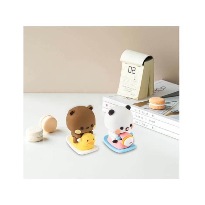 Lot De 4 Figurines Bubu Dudu Kawaii Pour Tableau De Bord – Panda à Tête Mobile, Déco Voiture