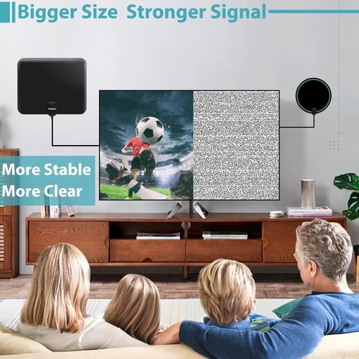 Antenne TV Intérieure HD 4K Freeview - Réception 360° Avec Amplificateur - Pour Smart TV, Compatible Toutes TV - Câble 4.9m