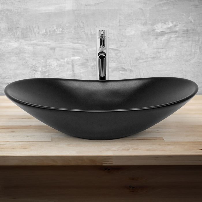 ML-Design Lavabo En Céramique Noir Mat 45,5x18,5 Cm, Design Ronde