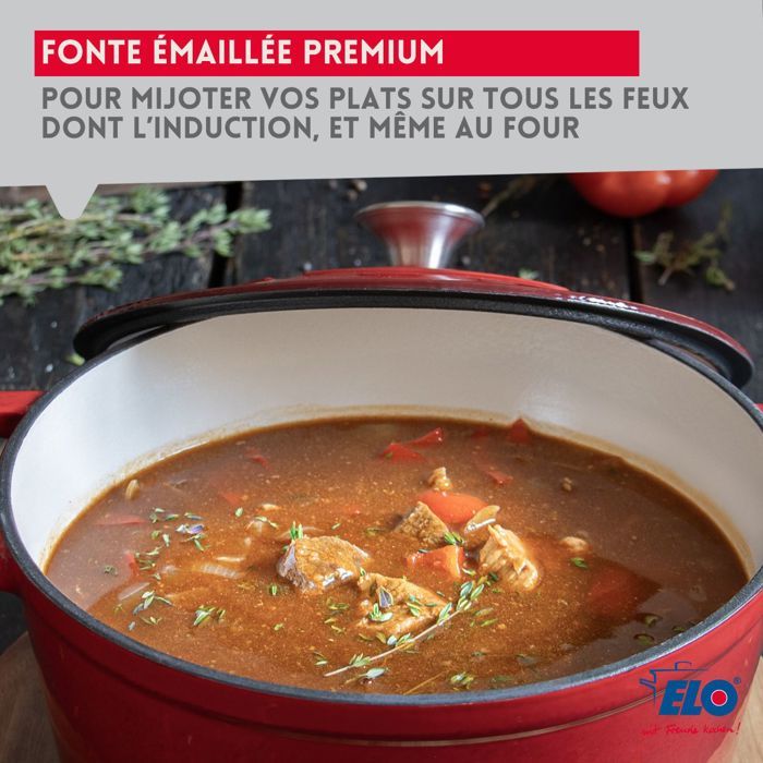 ELO 3082826 Cocotte En Fonte émaillée Basse Antiadhésive Avec Couvercle Rouge Cerise Passe Au Four Marmite Tous Feux Faitout Induction 28 Cm 3l 889147591