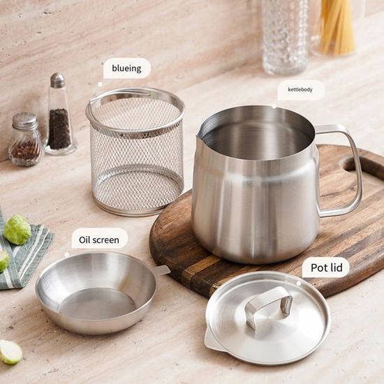 Filtre à Huile En Inox 304 Avec Panier - Parfait Pour Frire Et Stocker L'huile - 2L