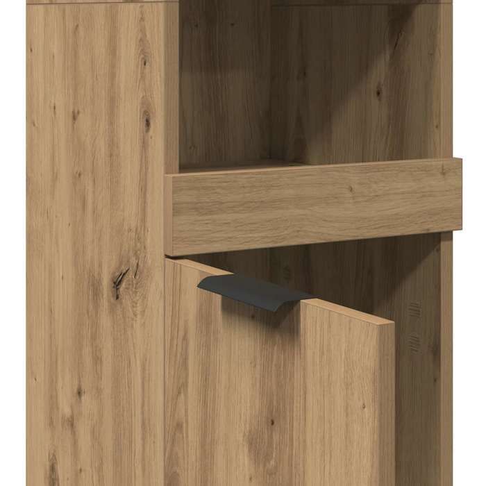 Armoire De Bain Chêne Fumé – 32x34x188,5 Cm – Rangement Pratique En Bois D’ingénierie