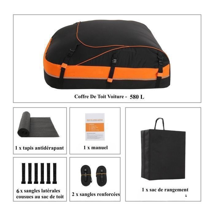 Sac De Toit Voiture 560L Pliable - 130x100x43 Cm, Imperméable Oxford 1000D, Avec Crochets Et Serrure