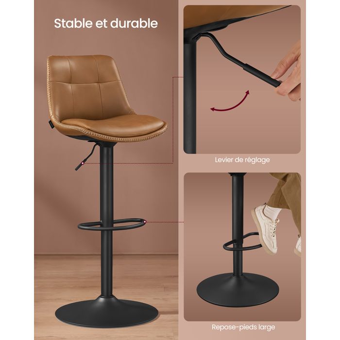 Lot De 2 Tabourets De Bar En Velours Et Métal Noir - Hauteur Réglable - Beige