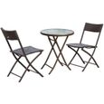 Ensemble salon de jardin 2 places table ronde pliable plateau verre trempé chaises pliantes résine tressée chocolat 29 60x60x72cm-0