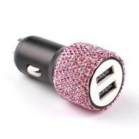 Rose - Chargeur de voiture USB diamant à double Port 5V 2.1A, charge rapide, décor Auto, strass scintillants,