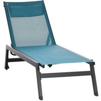 Bain de soleil transat inclinable 5 positions - OUTSUNNY - aluminium textilène bleu - 164x55x90cm