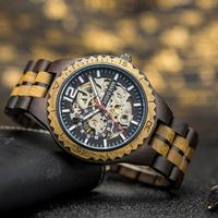 Montres hommes automatique mecanique en bois - lumineux étanche chronographe bracelet noir 2022 marque de luxe, Meilleur Cadeau