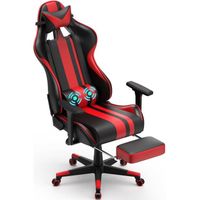 SOONTRANS Fauteuil gamer - Chaise gaming - Chaise de bureau ergonomique - fonction de massage - avec repose-pieds - Rouge
