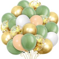 Ballons Vert Avocat Anniversaire, 60 Pièces Or Confettis Ballons Helium, Ballon de Baudruche Abricot Blanc, Métallique Dores