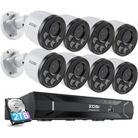 ZOSI 5MP PoE Kit Caméra de Surveillance avec Audio, H.265+ 8CH 5MP 2TB NVR, 8 Caméras IP PoE 4MP pour Extérieur et Intérieur