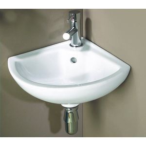 LAVE-MAIN Lave-mains d'angle ONDEE PIVOINE Blanc 46cm en céramique avec trop plein et fixation murale